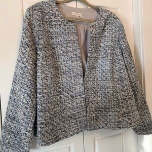 Elegant Women's Tweed Blazer in Blue, Silver, and White- Plus size